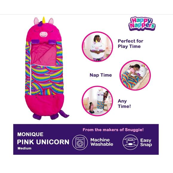 Happy Nappers: Pillow & Sleepy Sack: Medium - Pink Unicorn BeeBee - 54 x 20 - Picture 2 of 4